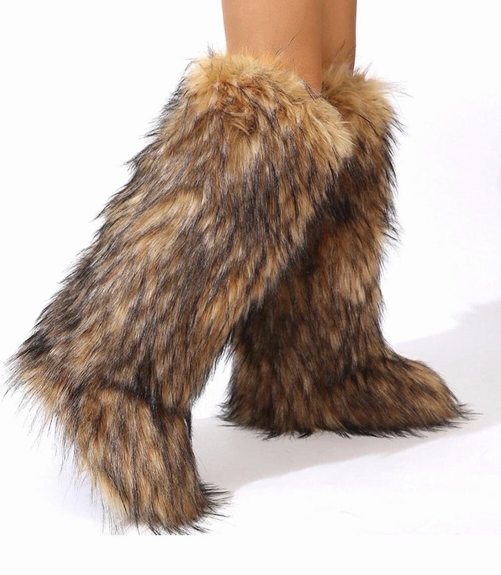 Women’s Winter Warm Round Toe Faux Fur Casual Knee High Boots Brown 6 (38)
